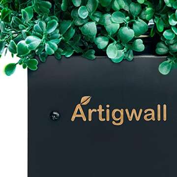 Artigwall Artificial Boxwood Hedge Dividing Wall with Black Stainless Steel Planter Box and Hardware for Home, Patio, Deck, or Office, 64" Hx48 Wx14 D