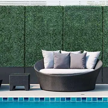 Artigwall Artificial Boxwood Hedge Dividing Wall with Black Stainless Steel Planter Box and Hardware for Home, Patio, Deck, or Office, 64" Hx48 Wx14 D