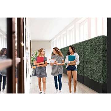 Artigwall Artificial Boxwood Hedge Dividing Wall with Black Stainless Steel Planter Box and Hardware for Home, Patio, Deck, or Office, 64" Hx48 Wx14 D