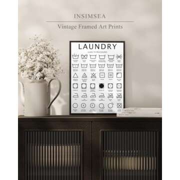 InSimSea Black Framed Canvas Wall Art, Laundry Room Decor, Laundry Signs, Home Laundry Symbols Guide...