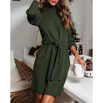 Stylish Dowerme Women’s High Neck Sweater Dress