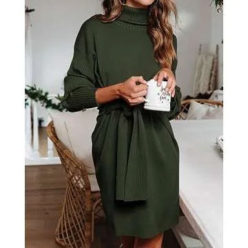 Stylish Dowerme Women’s High Neck Sweater Dress