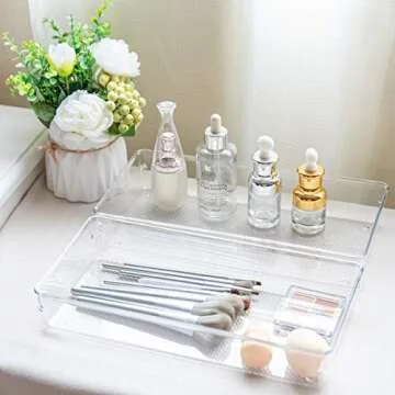 3 Pack Clear Plastic Drawer Organizer Tray Cutlery Utensil Makeups Drawer Organizers 12" X 6"