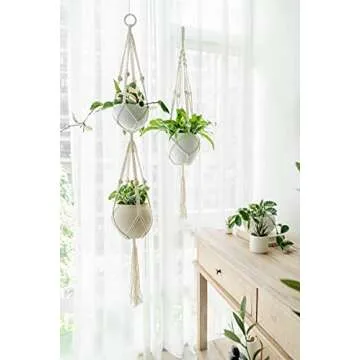 Mkono Macrame Plant Hangers Indoor Outdoor Hanging Planter Basket Cotton Rope 4 Legs 41 Inch, 2 Pack...
