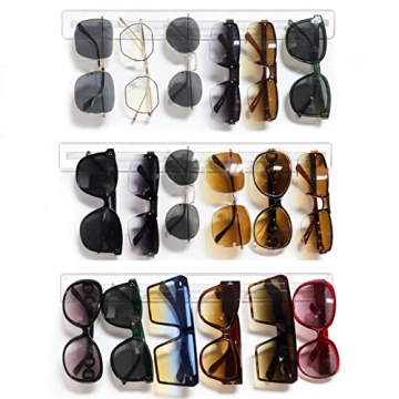 Watpot Sunglasses Organizer Storage Wall Mounted, 3 Pack Acrylic Eyeglasses Holder Hanging Shelves f...