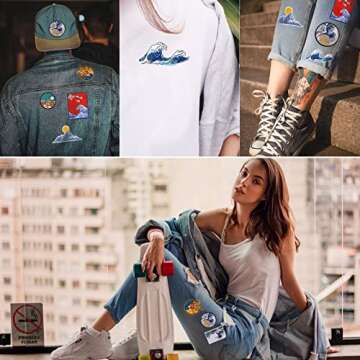 Boao 11 Pieces Wave Off Kanagawa Patch Embroidered Applique Badge Iron on Sew on Patches Emblem DIY Accessories, for Clothes, Dress, Hat, Jeans