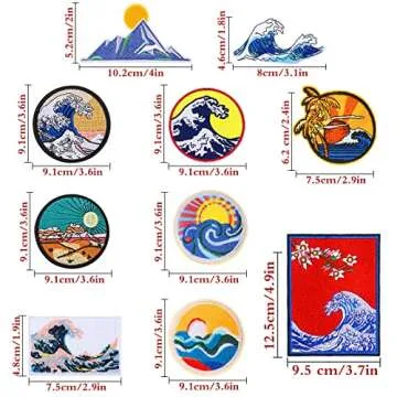 Boao 11 Pieces Wave Off Kanagawa Patch Embroidered Applique Badge Iron on Sew on Patches Emblem DIY Accessories, for Clothes, Dress, Hat, Jeans