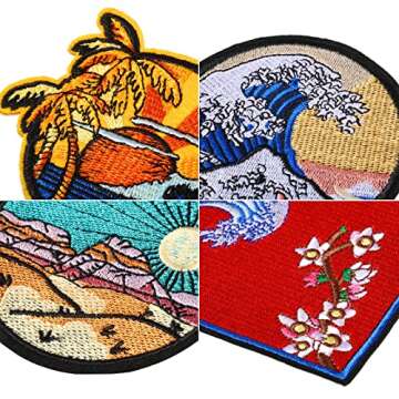 Boao 11 Pieces Wave Off Kanagawa Patch Embroidered Applique Badge Iron on Sew on Patches Emblem DIY Accessories, for Clothes, Dress, Hat, Jeans