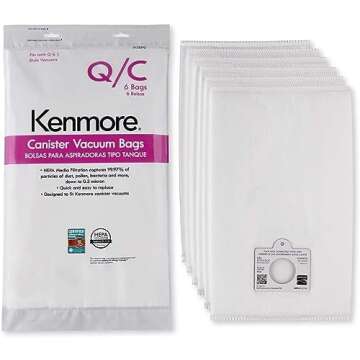 Sears Genuine 6-Pack Kenmore Canister Vacuum Bags 53292 Type Q - C HEPA for Efficient Cleaning