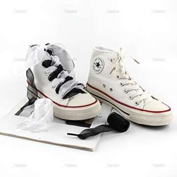 AUEAR, 4 Pairs Fashion Shoe Laces Silk Satin Ribbon Shoelaces Soft Casual Flat Shoestrings for Sneak...