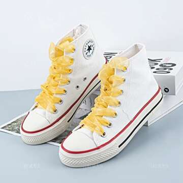 AUEAR, 4 Pairs Fashion Shoe Laces Silk Satin Ribbon Shoelaces Soft Casual Flat Shoestrings for Sneaker 4CM Wide