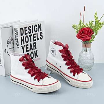 AUEAR, 4 Pairs Fashion Shoe Laces Silk Satin Ribbon Shoelaces Soft Casual Flat Shoestrings for Sneaker 4CM Wide