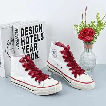 AUEAR, 4 Pairs Fashion Shoe Laces Silk Satin Ribbon Shoelaces Soft Casual Flat Shoestrings for Sneaker 4CM Wide