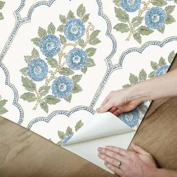 Floral Bazaar Green and Blue Peel and Stick Wallpaper