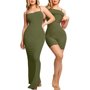 Popilush Shapewear Dress Womens Summer Long Dresses Built-in Bra Slip Bodycon Maxi Dress with Adjust...