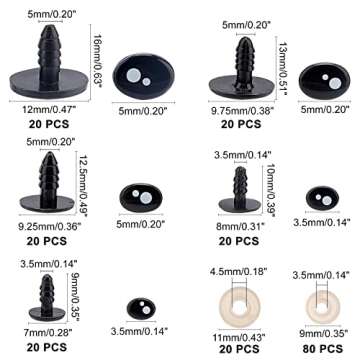 PH PandaHall 200pcs Kawaii Safety Eyes, 5 Sizes Craft Eyes Black Stuffed Animal Eyes Kawaii Eyes wit...