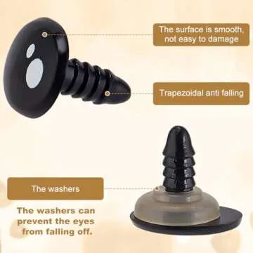 PH PandaHall 200pcs Kawaii Safety Eyes, 5 Sizes Craft Eyes Black Stuffed Animal Eyes Kawaii Eyes with Washers Oval Resin Felt Eyes for Amigurumi Puppet Teddy Bear Crochet Plush Animal Making