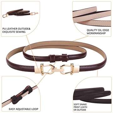 Bhsuioa Waist Skinny Women Belt For Dresses,Fashion Thin Leather Adjustable Dress Belts With Gold Bu...