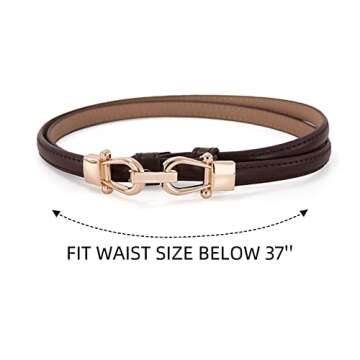 Bhsuioa Waist Skinny Women Belt For Dresses,Fashion Thin Leather Adjustable Dress Belts With Gold Buckle (5-Solid brown)