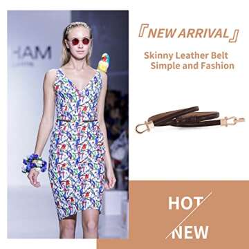 Bhsuioa Waist Skinny Women Belt For Dresses,Fashion Thin Leather Adjustable Dress Belts With Gold Buckle (5-Solid brown)