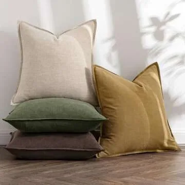 MIULEE Neutral Green/Brown Linen Pillow Covers Pack of 4 Decorative Nautral Solid Throw Pillow Covers Soft Accent Boho Farmhouse Couch Pillowcases Home Decors for Living Room Bed Sofa 20x20 Inch