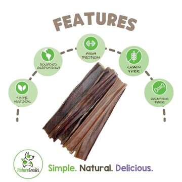 Nature Gnaws Beef Gullet Chews for Large Dogs 9-10" (20 Count) - Natural Beef Jerky Stick Dog Chew Treats - Rawhide Free