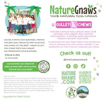 Nature Gnaws Beef Gullet Chews for Large Dogs 9-10" (20 Count) - Natural Beef Jerky Stick Dog Chew Treats - Rawhide Free