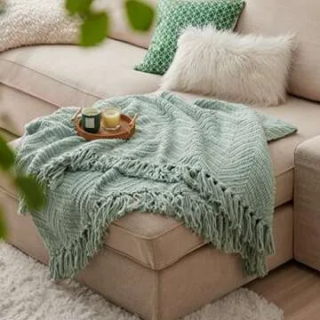 Sage Green Chenille Throw Blanket for Cozy Living