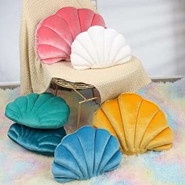 Yi-gog Seashell Pillow Sea Shaped Decorative Princess Throw Pillow 3D Velvet Soft Ocean Cute Throw P...