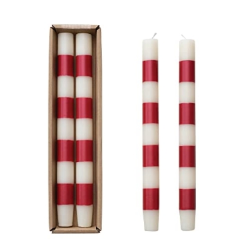 Creative Co-Op Holiday Taper Candles Set of 2 Red Stripes