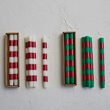 Creative Co-Op Holiday Taper Candles Set of 2 Red Stripes
