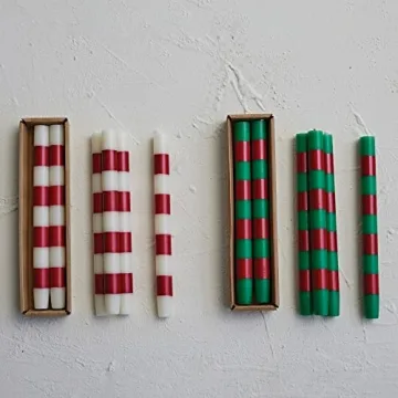 Creative Co-Op Holiday Taper Candles Set of 2 Red Stripes