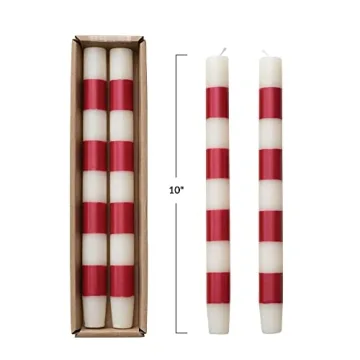 Creative Co-Op Holiday Taper Candles Set of 2 Red Stripes