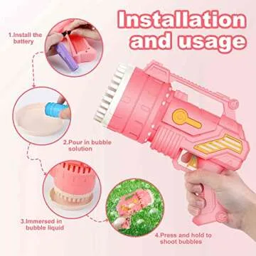 SmartYeen 2-Pack Bubble Machine Gun,69 Holes Bubble Gun with Light,8 Bottles Bubble Solution Bubble Blower Maker for Kids Summer Outdoor Toy Wedding Party Birthday Gifts