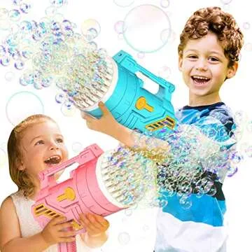 SmartYeen 2-Pack Bubble Machine Gun,69 Holes Bubble Gun with Light,8 Bottles Bubble Solution Bubble Blower Maker for Kids Summer Outdoor Toy Wedding Party Birthday Gifts