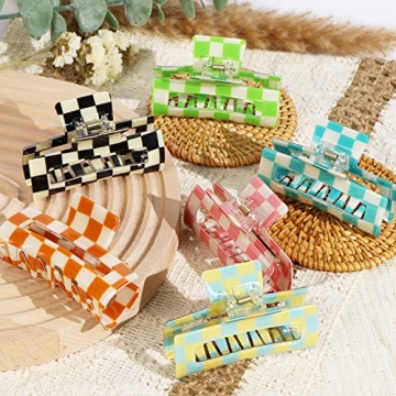 6 Pack Checkered Hair Claw Clips for All Hair Types