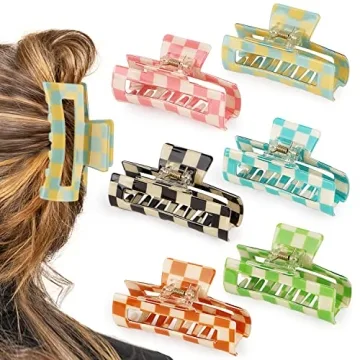 6 Pack Checkered Hair Claw Clips for All Hair Types