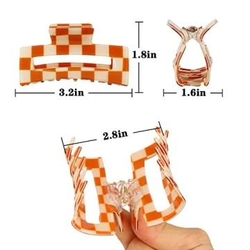 6 Pack Checkered Hair Claw Clips for All Hair Types
