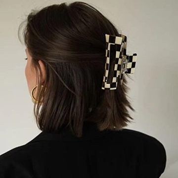 6 Pack Checkered Hair Claw Clips for All Hair Types