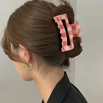 6 Pack Checkered Hair Claw Clips for All Hair Types