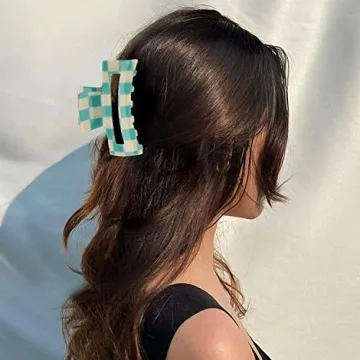 6 Pack Checkered Hair Claw Clips for All Hair Types