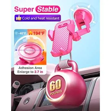 VANMASS Universal Car Phone Mount,【Patent & Safety Certs】 Upgraded Handsfree Dashboard Stand, Phone Holder for Car Windshield Vent, Compatible iPhone 14 13 12 11 Pro Max Xs XR X, Galaxy (All Pink)