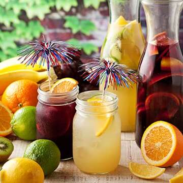 200 Pcs 4th of July Cocktail Firework Picks Red Blue Silvery Firework Picks Wood Food Firework Stick Patriotic Cocktail Decorations, July Independence Day Party Supplies