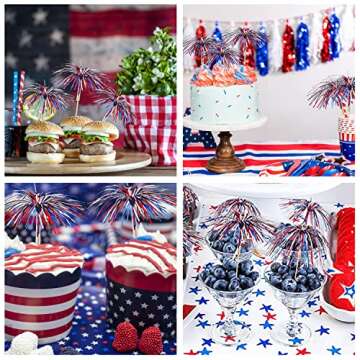 200 Pcs 4th of July Cocktail Firework Picks Red Blue Silvery Firework Picks Wood Food Firework Stick Patriotic Cocktail Decorations, July Independence Day Party Supplies