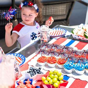 200 Pcs 4th of July Cocktail Firework Picks Red Blue Silvery Firework Picks Wood Food Firework Stick Patriotic Cocktail Decorations, July Independence Day Party Supplies