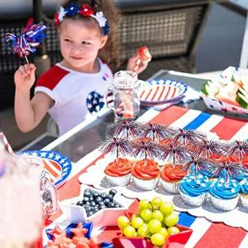 200 Pcs 4th of July Cocktail Firework Picks Red Blue Silvery Firework Picks Wood Food Firework Stick Patriotic Cocktail Decorations, July Independence Day Party Supplies