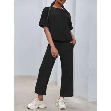 Fisoew Women's Stylish Workout 2 Piece Tracksuit with Pockets