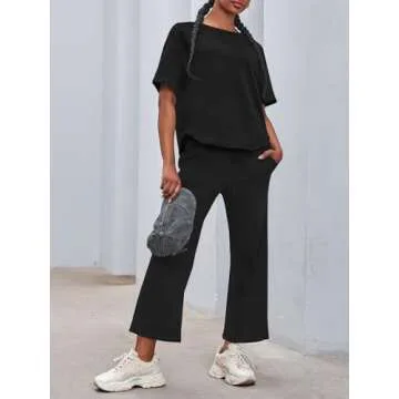 Fisoew Women's Stylish Workout 2 Piece Tracksuit with Pockets