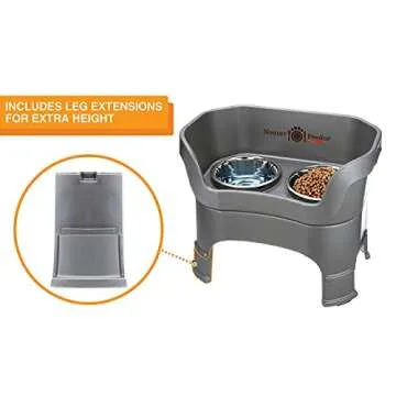 Neater Feeder Deluxe Mess Proof Dog Bowls Elevated for Large Dogs – Made in USA – No Spill Raised Dog Food Bowl Stand w/Leg Extensions – Stainless Steel Dog Food and Water Bowl Set – Grey