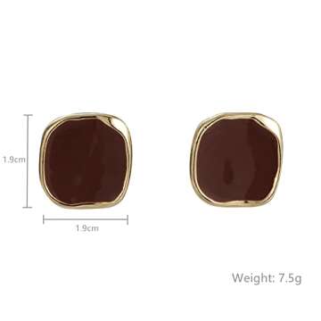 JustMoMoMin Vintage Brown Enamel Gold Trim Irregular Square Ear Studs for Women Earrings